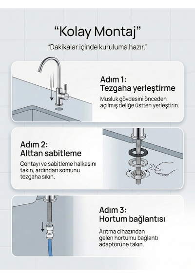 Paslanmaz Çelik Su Arıtma Musluğu Tezgah Üstü Uyumlu Şık Ve Dayanıklı Arıtma Musluğu