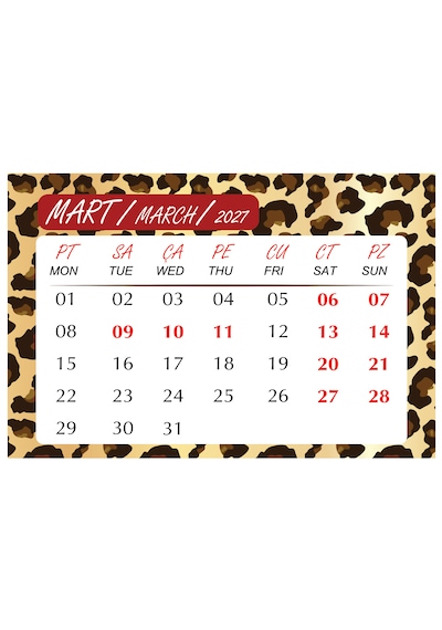 2027 Leopar Masa Takvimi 10x15 Cm Ebat-mini Şövalesi İle Birlikte Diğer