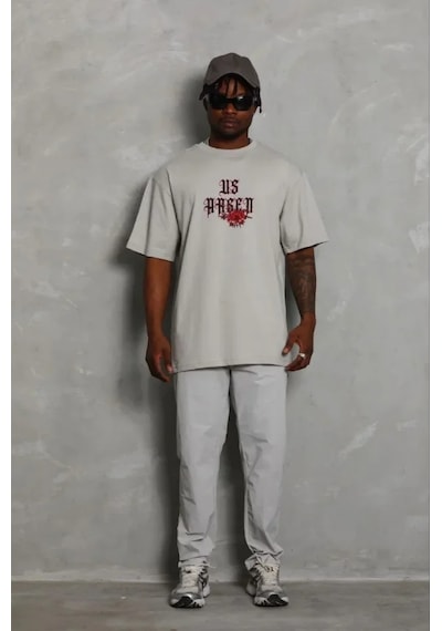 Modi Erkek Baskılı T-shirt Kısa Kol Bisiklet Yaka Regular Fit Rahat Kalıp Günlük Tişört - Gri - Mymg185489