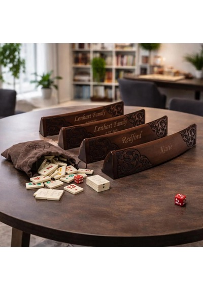 Otantik Motifli Ahşap Oval Okey Takımı