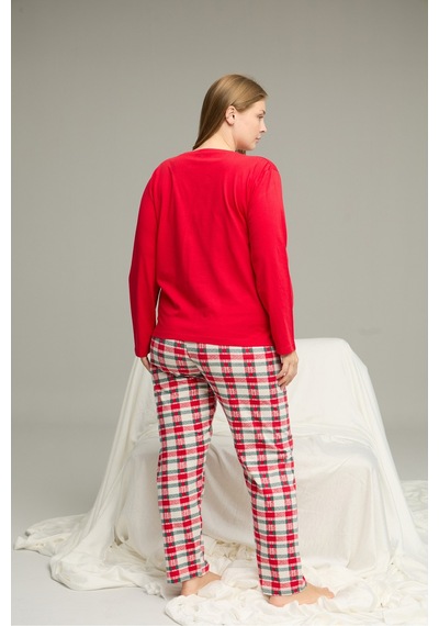 Siyah İnci Curve Büyük Beden Battal Boy Pamuklu Pijama Takım25240760 Kırmızı
