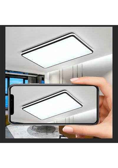 Siyah Dikdörtgen Kumandalı Dimli 3 Işık Renkli 88x62cm Led Tavan 3Renk Kumandalı