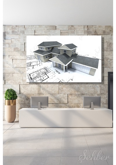 Yatay Kanvas Tablo Tekli Emlak Ofisi İnşaat Gyo Mimarlık Modern Ev Maketi 2265