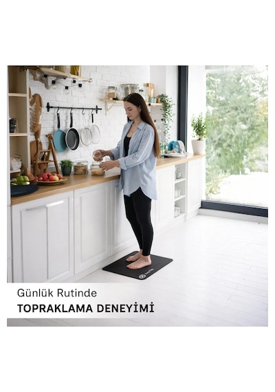 Deepflex Topraklama Matı Seti Kablo + Priz Adaptörü Dahil Kaydırmaz, Suya Dayanıklı 40x60 Cm Siyah