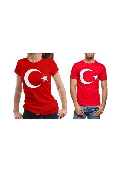 Bohem Stil Unisex Kırmızı Türk Bayraklı Kısa Kol T-shirt-8911 Kirmizi