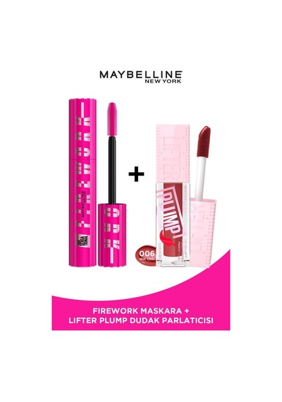 Maybelline New York Lash Sensational Firework Maskara + Lifter Plump Dudak Parlatıcısı 006 Hot Chili