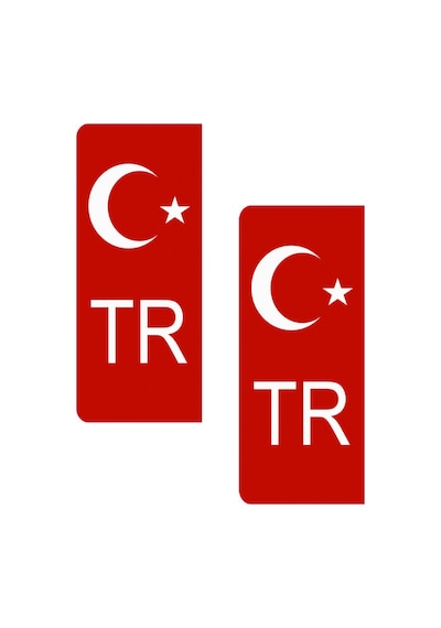 Kırmızı Bayraklı Plaka Etiketi Tr 2 Adet - Sticker