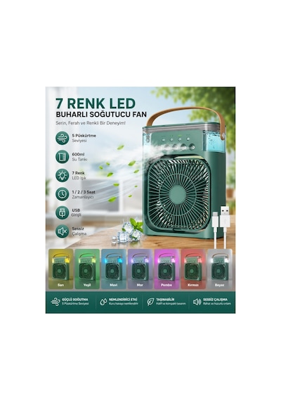 Tst-2502clr Buzlu Fan 600ml Su Hazneli Su Buharı Püskürtmeli Masaüstü Vantilatör Zaman Ayarlı Serinletici Mini Klima Led Işıklı Ve Koku Hazneli