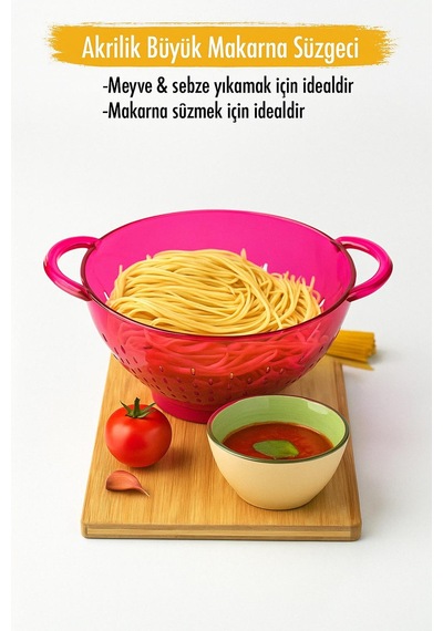 Akrilik Pembe Makarna Süzgeçi & Sebze Meyve Süzgeçi Karışık