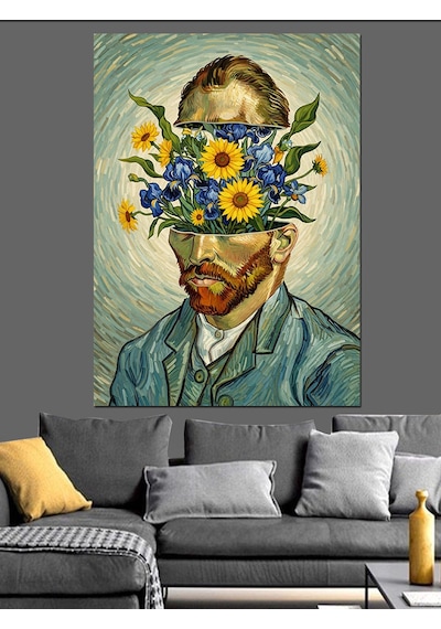 Van Gogh Çiçekli Portre Dekoratif Kanvas - Mdf Ahşap Tablo