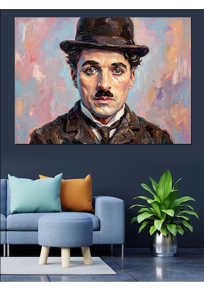 Charlie Chaplin Renkli Sanat Portresi Dekoratif Kanvas - Mdf Ahşap Tablo