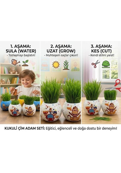 Kukuli Ve Arkadaşları Karakterli 6'lı Çim Adam Sula Uzat Kes Eğitici Oyuncak Seti