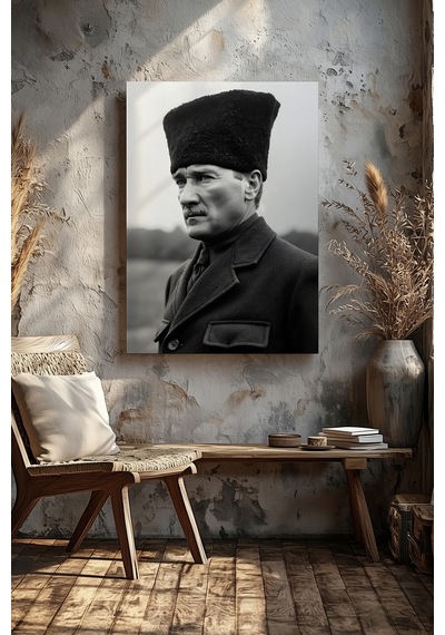 Atatürk Portresi Siyah Beyaz Ev Ofis Mutfak Salon Duvar Dekorasyon Kanvas Tablo