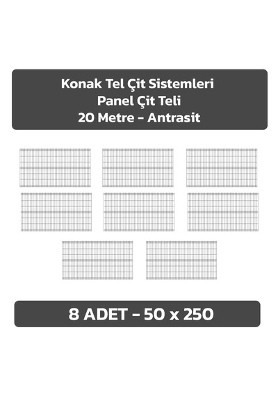 8 Adet Panel Çit Teli 50x250 Cm Antrasit