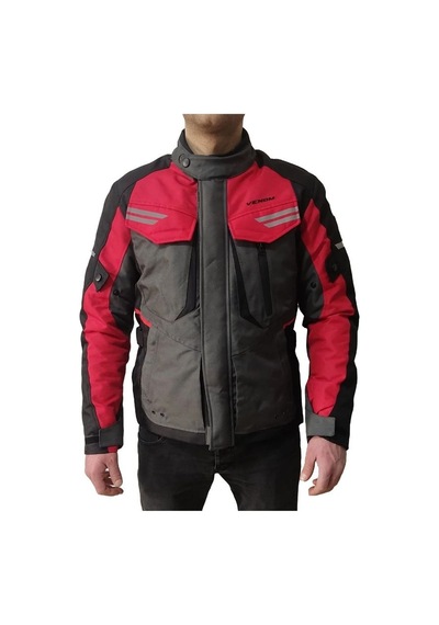 Venom Kopenhag Motosiklet Montu Gri-kırmızı Full Koruma Motorcu Montu