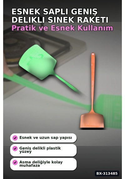 Esnek Saplı Geniş Delikli Sinek Raketi 1 Adet Ev Ofis Bahçe Yazlık Kullanımı Bx-313485 Diğer