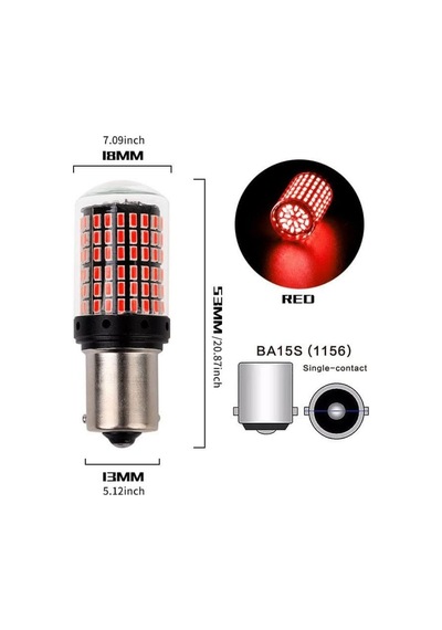 Carub 12V Ampul Kırmızı Sabit 93 Tipi Tek Duy P21W 144 Smd Led Fren Stop Arka Sis Lambası Ampulü 2li Set BR0404021