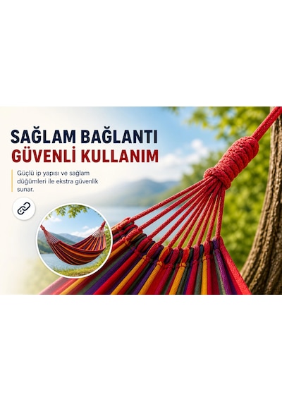 Çift Kişilik Hamak 260x150 Cm Kolay Kurulabilir Bahçe Balkon Kamp Salıncak Hamak Çantalı Çok Renkli