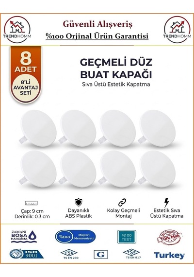 Trendhomm Buat Kapağı - Düz - Beyaz - 8 Adet