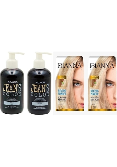 Jean's Color Mor Violet Saç Boyası 250 ml + Mavi 250 ml+ Bianna Açıcı 2 Paket
