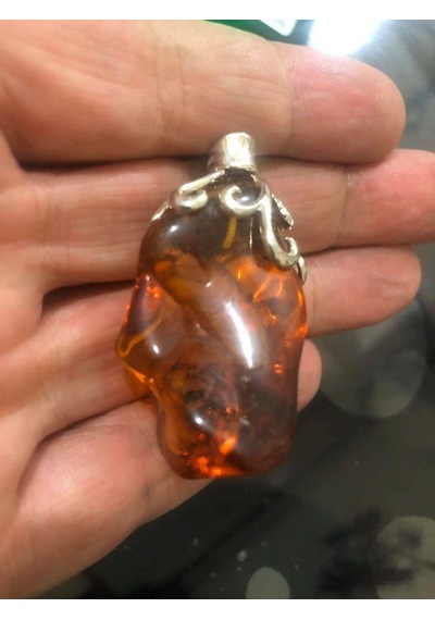 Doğal Kaya Damla Kehribar Kolye Ucu Otantik Gümüş Aparatlı 16,48 Gram