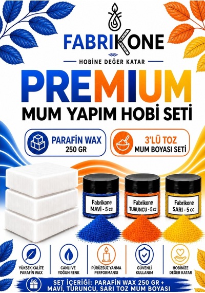 Premium Mum Yapım Hobi Seti - Parafin Wax 250 Gr - 3'lü Toz Mum Boyası Seti - Mavi, Turuncu, Sarı Bkfabpw2503mtsr Karışık