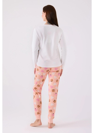 Rolypoly Kadın Beyaz Uzun Kol Pijama Takım Krem