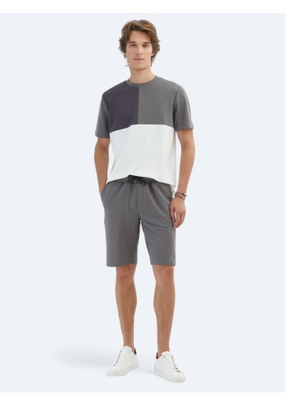 Kip Gri Düz Bisiklet Yaka T-shirt Gri