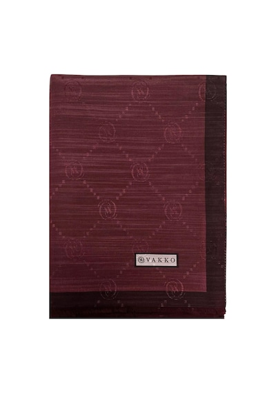 Vakko Pamuk İpek Şal - Şeritli Monogram - Bordo