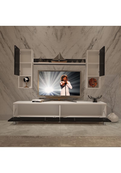 Decoraktiv Eko 5da Mdf Std Krom Ayaklı Tv Ünitesi Tv Sehpası Beyaz - Siyah