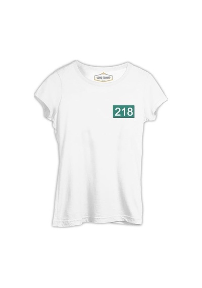 Squid Game - 218 Göğüs Logo Beyaz Bayan Tshirt