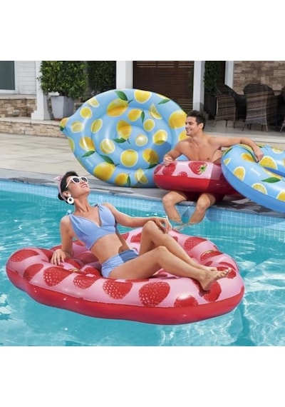 Havuz Float, Kokulu Ahududu Kokulu Yüzme Şezlongu, Çocuklar Ve Yetişkinler İçin Açık Bej