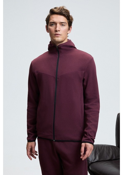 Grimelange AVENER Erkek Kapüşonlu Baskılı Fermuarlı Bordo Sweatshirt