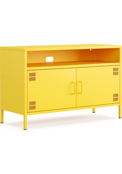 Pera Tv Ünitesi, Tv Dolabı,2 Kapaklı, Açık Raflı 100,50 X 40 X 64,50 Cm Ral 1018 Sarı Pera Tv Ünitesi, Tv Dolabı,2 Kapaklı, Açık Raflı 100,50 X 40 X 64,50 Cm Ral 1018 Sarı