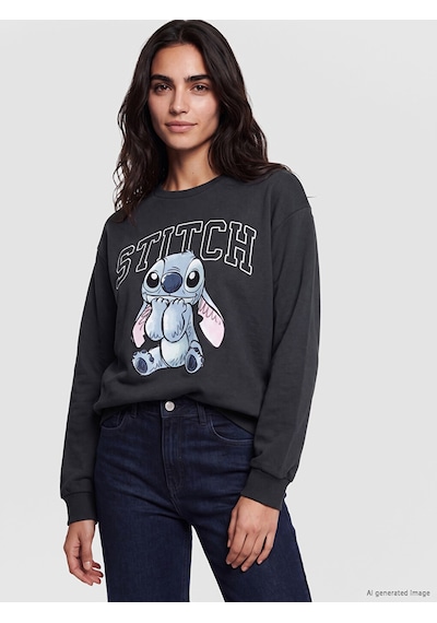 LC Waikiki Lc Waıkıkı Antrasit Stitch Baskılı Oversize Kadın Sweatshirt