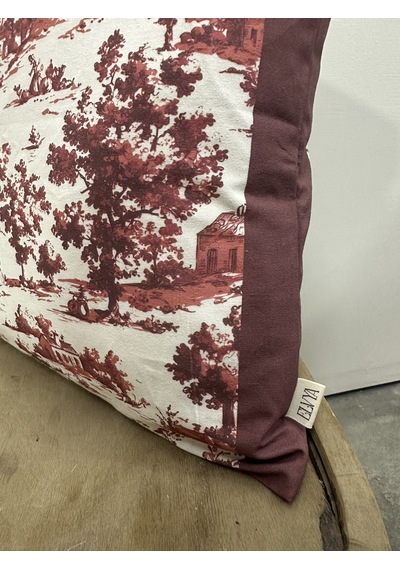 Toile De Jouy Monet Kırlent Kılıfı 43x43 Cm %100 Pamuk Dijital Baskılı Country Tarzı Fransız Dekoratif Yastık Kılıfı - Zt750 Kırmızı