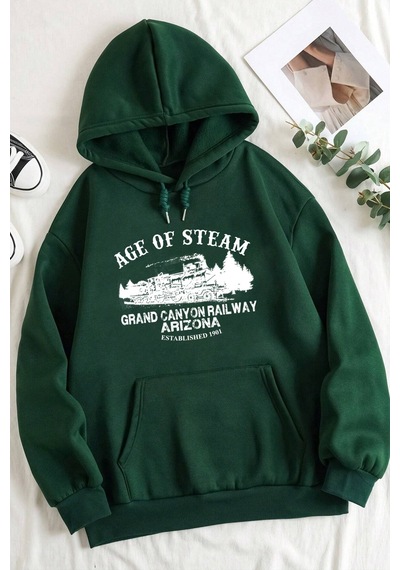 Age Of Steam Baskılı Sweatshirt Yeşil Siyah