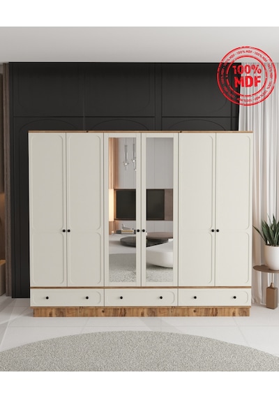 Irmak 6 Kapaklı Çekmeceli Bazalı Gardırop - Tamamı Mdf Aytaşı
