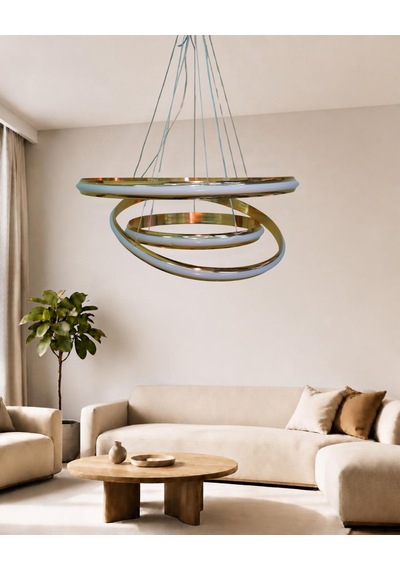 Çember 30-40-50 Modern Ledli Avize Çizgili 3 Renk Power Ledli Gold Kaplama Yatak Odası Salon Mutfak