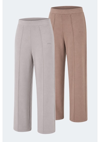 Slazenger Valentıno 2 Li Set Kadın Bol Paça Eşofman Altı Taş Gri - Vizon