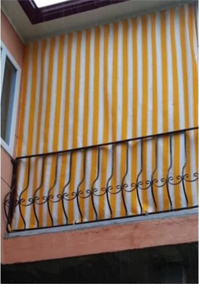 Sarı-beyaz Kornişli Pilesiz Balkon Perdesi Suya Ve Rüzgâra Dayanıklı Sarı - Beyaz