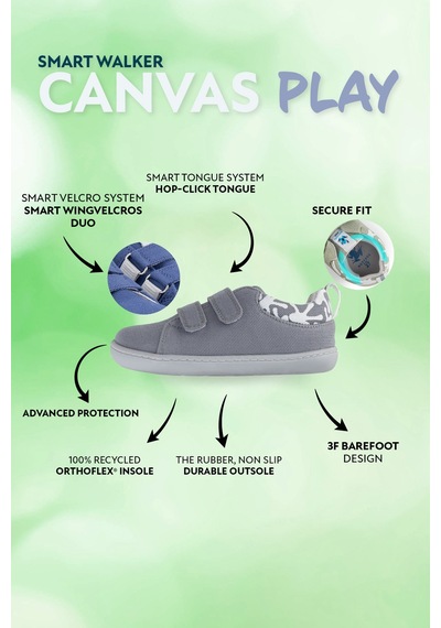 Smart Walker  Canvas Play Eco Gri Barefoot Çocuk Ayakkabı