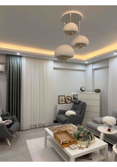 3 Lü Sarkıt Avize Rustik 20-30-40 Cm Modern Bohem Beton Görünüm Ampul Dahil Değildir Beyaz