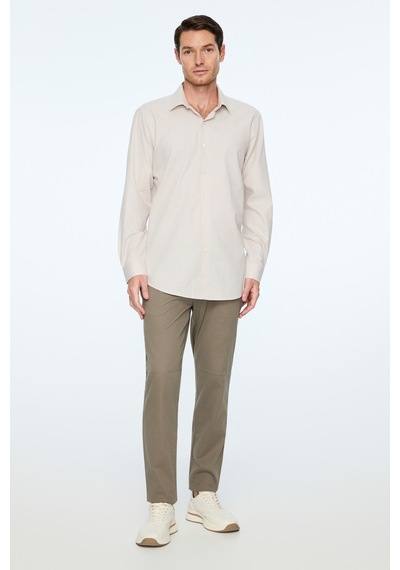 Morven Erkek Bej Basic Regular Fit Sert Yaka Gömlek 26mc004059653 Bej
