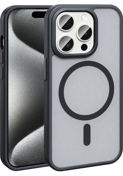 Apple Uyumlu iPhone 15 Pro Max Kılıf M-safe Şarj Özellikli Mat Arka Yüzey Zore Sio Kapak Siyah