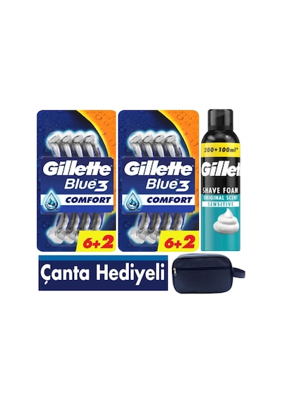 Blue3 Cool Tıraş Bıçağı 16 Adet + Gillette 250 Ml Köpük+ Seyahat Çantası