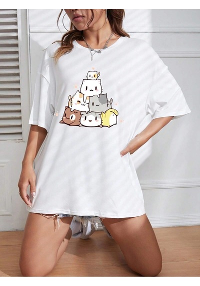 Startmore Adrift Karikatür Ve Grafik Tasarım Oversize T-shirt Cartoon/letter Serisi Kod819 Beyaz