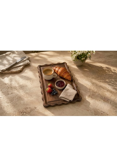 Fam Wood Art Dikdörtgen Papatya Doğal Ahşap Peynir Ve Sunum Tabağı, Kahvelik, Yağdanlık, Pasta Ve Kek Standı %100 Çam Kahverengi - Ceviz