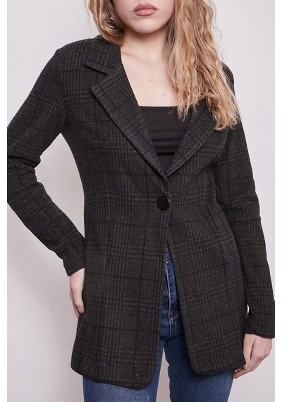 Ekose Desenli Yakalı Uzun Kol Tek Düğme Yünlü Kumaş Blazer Ceket-haki Desen Haki D.