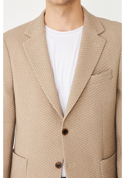 Bej Dokulu Modern Kesim Düğmeli Blazer Ceket Vizon